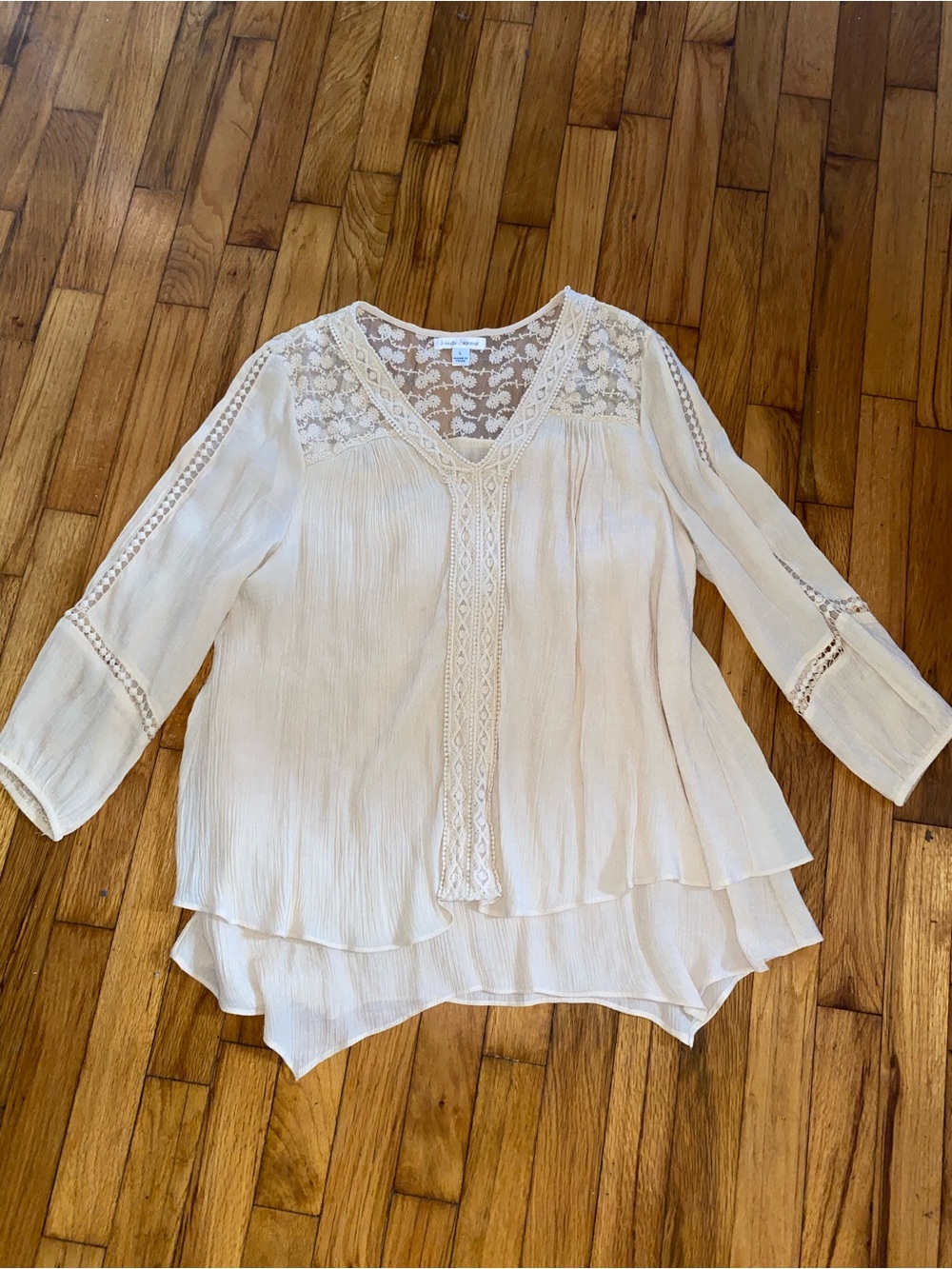 JohnPaulRichard Cream Lace Yoke Layered Peasant Blouse
